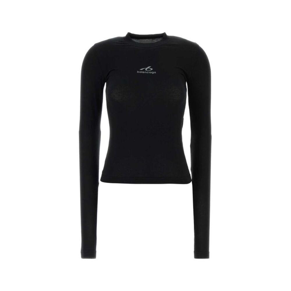 Balenciaga Women Black Stretch Cotton Blend T-Shirt